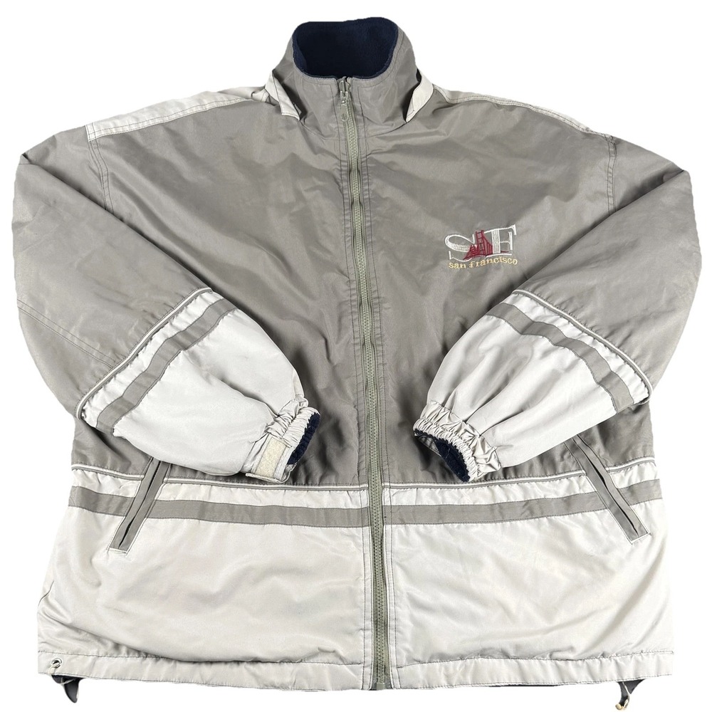 San Francisco Jacket Mens XXL Gray Reversible Fleece Lined Windbreaker
